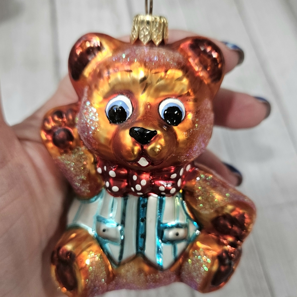 Radko Christmas Ornament Teddy Bear Glass Vintage Style